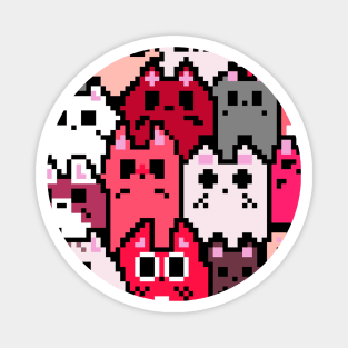 Kawaii Cats Pattern Pixel Art (Pink) Magnet